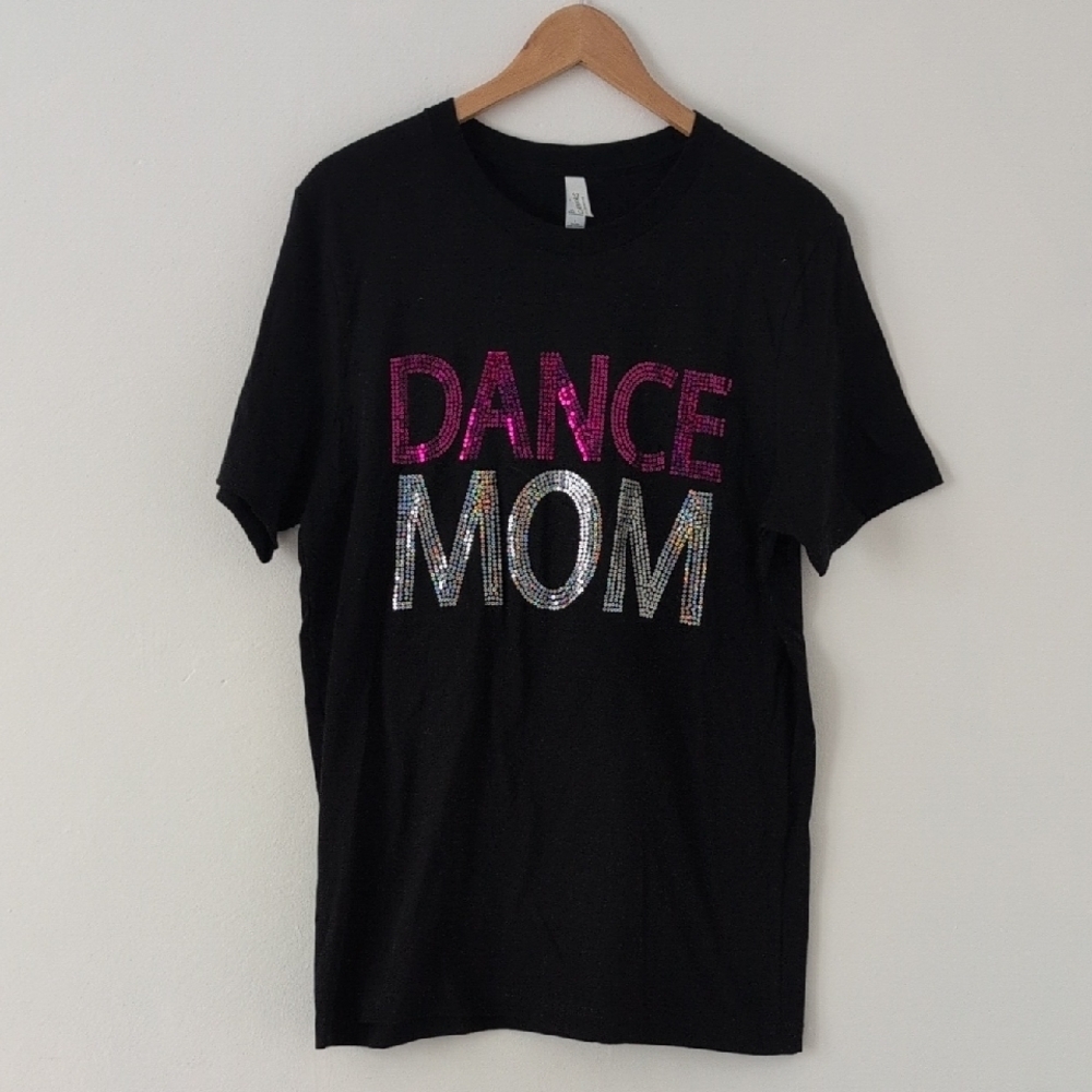 New Dance Mom Cotton Bella Canvas Black Pink Silver Sequin T-Shirt L & 2XL